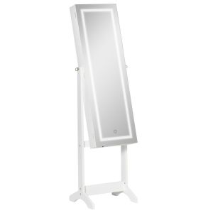 Espejo joyero de pie 46x36.5x151.5 cm mdf, vidrio color blanco Homcom