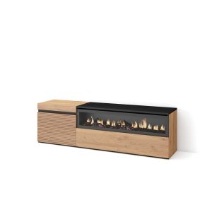 Mueble tv, 150x35x45cm, roble, chimenea eléctrica rf3301