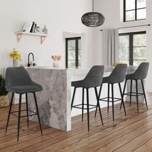 Taburetes de bar modernos - terciopelo gris oscuro - lote de 4