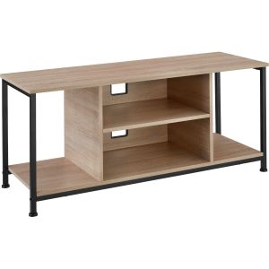 Mueble bajo tv con 4 estantes fijos y uno ajustable, roble sonoma
