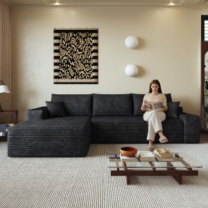 Sofá modular en l tela negra 270x175x83cm con chaise longue