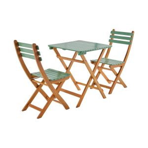 Mesa de jardín de madera de acacia con 2 sillas plegables verde grisáceo