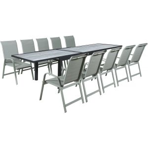 Mesa extensible y sillas de jardín de aluminio <<lagos>> - 200/320 x 105 x