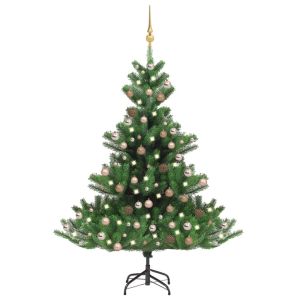 vidaXL árbol de navidad abeto nordmann con LEDs y bolas verde 210 cm