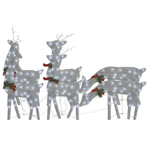 vidaXL renos de navidad 6 piezas de malla blanco frío plateado