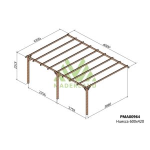 Pérgola de madera maciza adosada - huesca ad. 600x420cm (maderland)