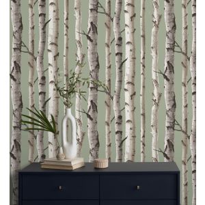 Papel pintado gaulan troncos de árboles de estilo nórdico  verde 5.33m²