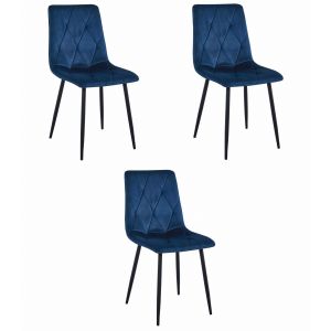 Juego de 3 sillas valora tyra de terciopelo negro con patas metálicas.