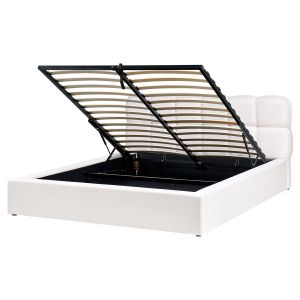 Cama con almacenaje baston tela blanco crema 160 x 200 cm