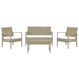 Conjunto de sofá y mesa marsala ratán sintético marrón claro