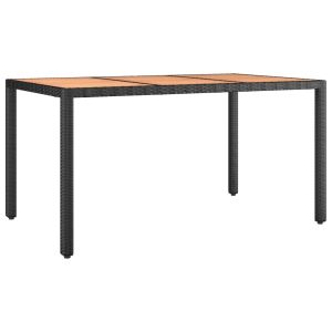 vidaXL mesa de jardín ratán pe negro y superficie madera maciza acacia