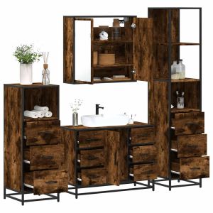 Set de muebles baño 4 pzas madera contrachapada roble ahumado esb6697