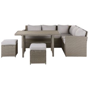 Conjunto de jardín con mesa y otomana 5 plazas bardi con cojines gris pardo