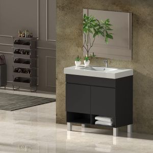 Mueble de baño nebari, lavabo y espejo 90x45cm con puertas grafito