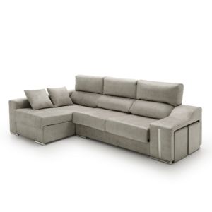 Sofa chaise longue reclinable y deslizante con puffs serena gris izquierda