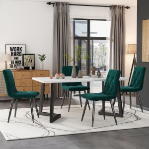 Conjunto de sillas de comedor de terciopelo verde oscuro 4 unidades