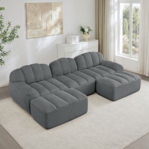 Sofá modular en u 3 plazas 2 otomanas forro polar granulado gris