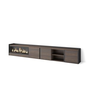 Mueble tv, 315x35x50cm, roble oscuro y negro, chimenea eléctrica xxl rf4680