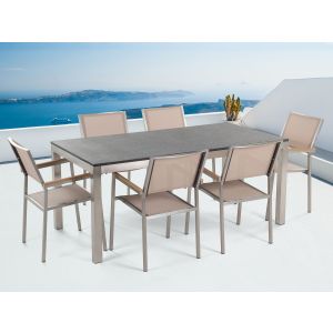 Conjunto de comedor exterior 6 plazas grosseto granito flameado negro/beige
