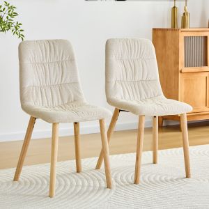 Silla de comedor blanca de tela y madera maciza set de 2 moderna nórdica