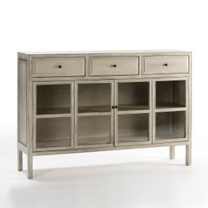 Aparador 160x40x110 cristal, madera gris velado