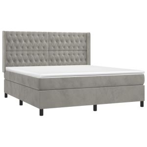 vidaXL cama box spring con colchón terciopelo gris claro 180x200 cm