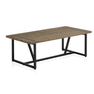 Mesa de centro de metal con tapa de madera, 120x60x40cm