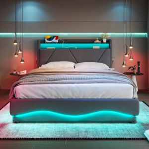 Sofá cama tapizado con almacenaje 160x200cm gris oscuro