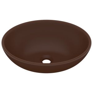 vidaXL lavabo de lujo ovalado cerámica marrón oscuro mate 40x33 cm