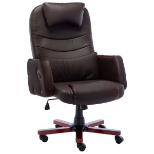 vidaXL silla de oficina de cuero sintético marrón