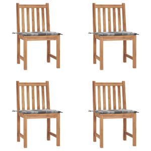 vidaXL sillas de jardín 4 unidades madera maciza de teca con cojines