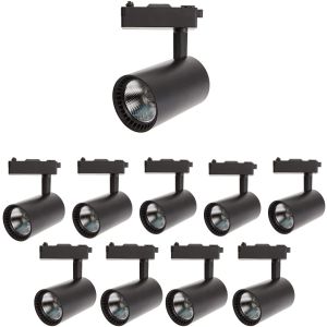 10x techo LED carril negro 30w, blanco frio 6000k, 2200 lm, 220v monofásico