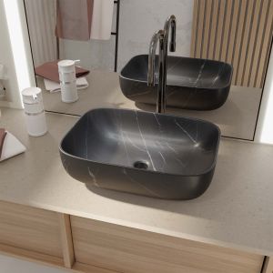 Lavabo rectangular de cerámica negra mate efecto mármol 46x32x13.5 cm