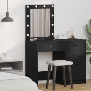 Mesa de tocador  con luces LED roble negro 50x41x135 cm oif236886