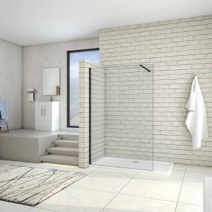Mampara de ducha fija con película de seguridad 80x200cm,negro,barra1 90cm