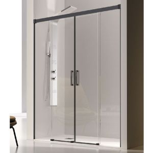Mampara frontal 2 fijos + 2 puertas correderas 165  cm glasé perfil negro