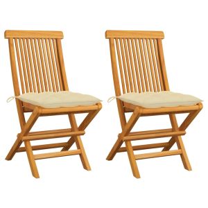vidaXL sillas de jardín 2 uds madera de teca con cojines blanco crema