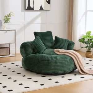 Sillón puf de pana esmeralda para adultos con respaldo alto y reposabrazos