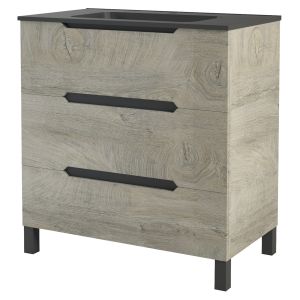 Mueble de baño alaska -80cm - madera - 3 cajones - lavabo negro