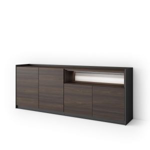 Aparador para salón, 207x37x80cm, roble oscuro y negro, LED rf4931