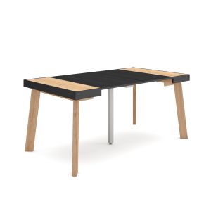 Mesa consola extensible, 160x90x73cm, roble y negro, patas de madera rf3041