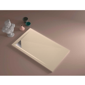 Plato de ducha resina trinity crema  80x130 cm rejilla inox a la izquierda