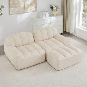Sofá modular en l 2 plazas granulado beige blanco otomana sin montaje