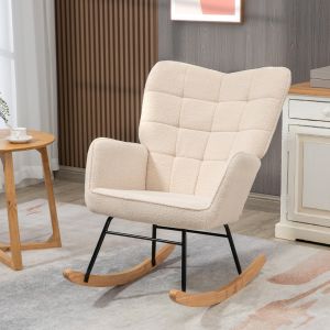 Sillón mecedor tapizado en poliéster beige de 1 plaza