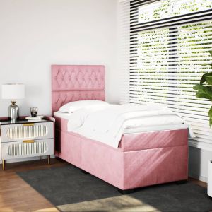 vidaXL cama box spring con colchón terciopelo rosa 90x200 cm