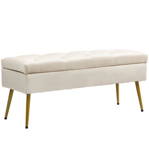 Banco con almacenaje tapizado poliéster beige 2 plazas recibidor 102cm