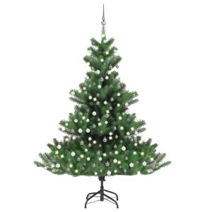 vidaXL árbol de navidad abeto nordmann con LEDs y bolas verde 210 cm