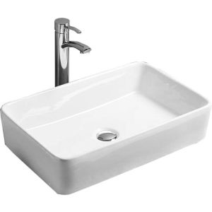 Lavabo cerámico sobre encimera, 58,5x37x12,5 cm, blanco