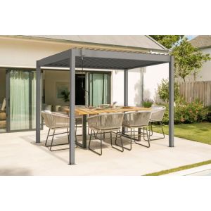 Pérgola aluminio 3x2m lamas orientables, ventilación y sol, topo piana