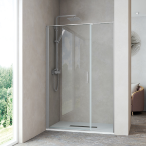 Mampara ducha frontal 1 puerta abatible 1 fijo 140cm transparente cromo